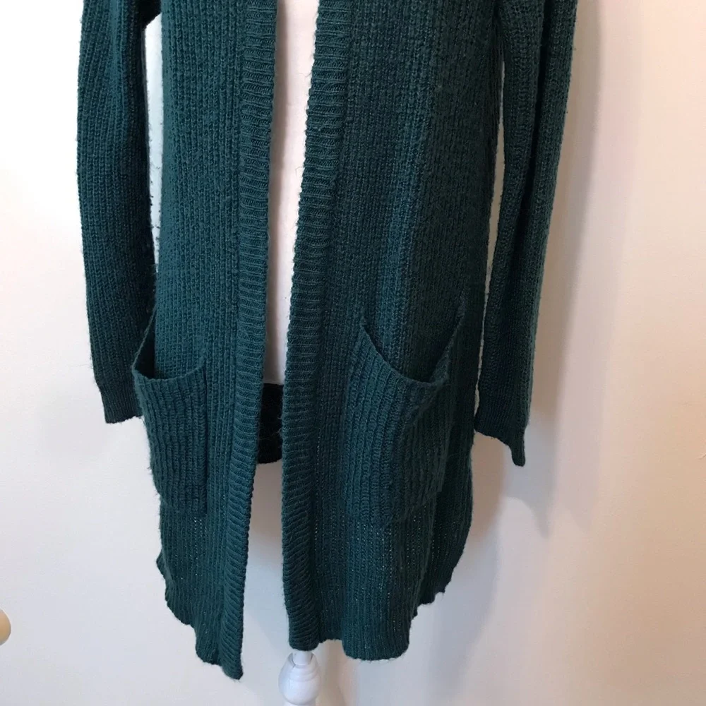 Charlotte Russe Cardigan Sweater Open Front Thick Knit Teal Pockets Medium - Picture 3 of 10